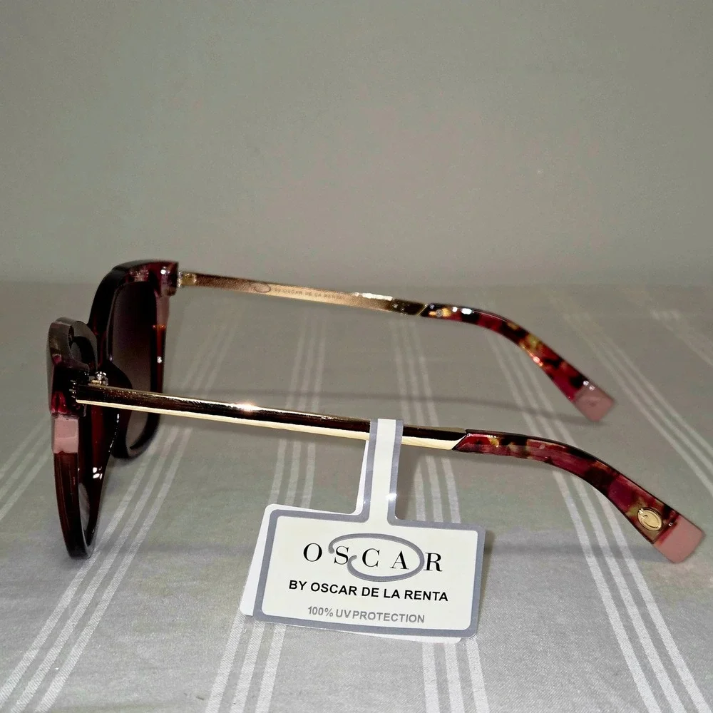 Oscar de la Renta Sunglasses Burgundy Pink Tortoise Gold Square Women